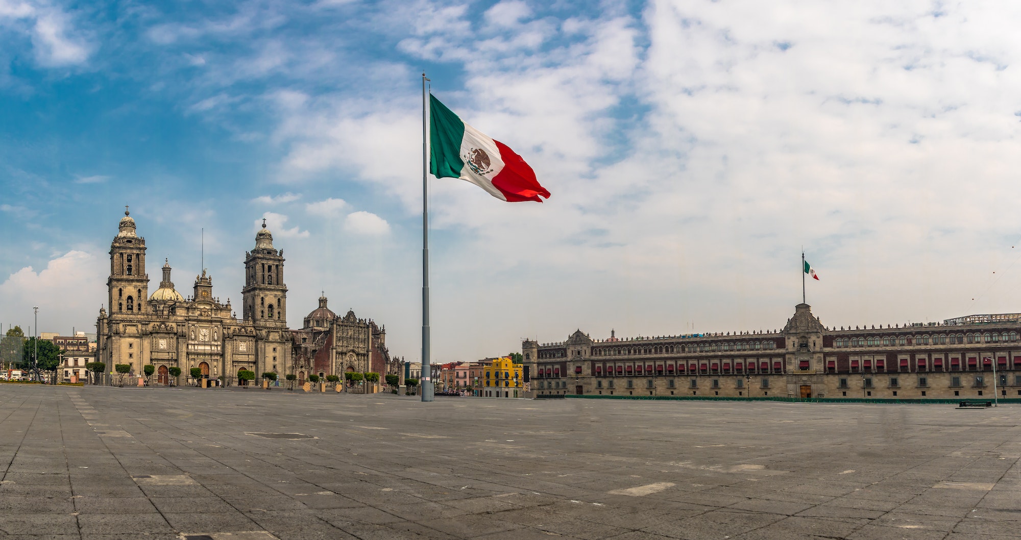 Panoramic view of Zocalo and Cathedral - Mexico City, Mexico